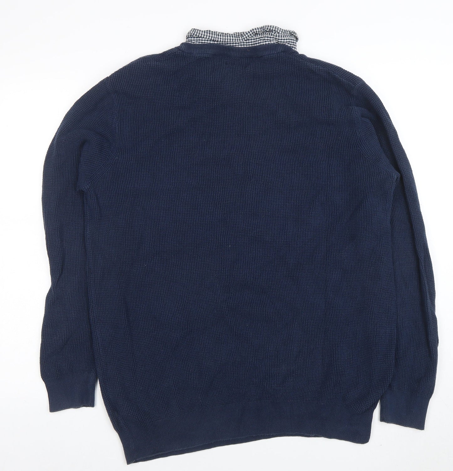Jacamo Men’s Blue Waffle-Knit Cotton Blend Crew Neck Jumper Size L