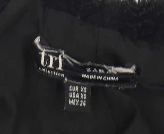 ZARA Women Black Faux Fur Mid-Length Coat XS