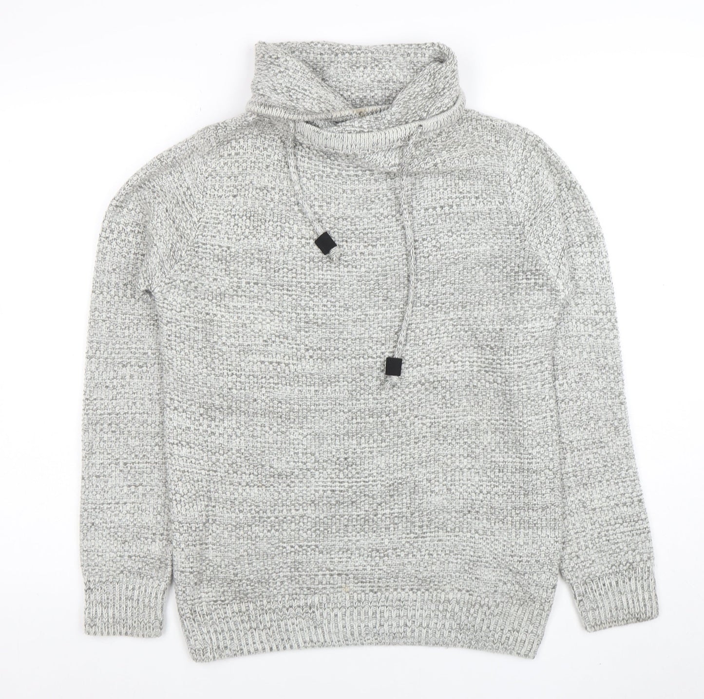 Pull & Bear Men's Grey Roll Neck Chunky Knit Jumper XS