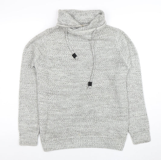 Pull & Bear Men's Grey Roll Neck Chunky Knit Jumper XS