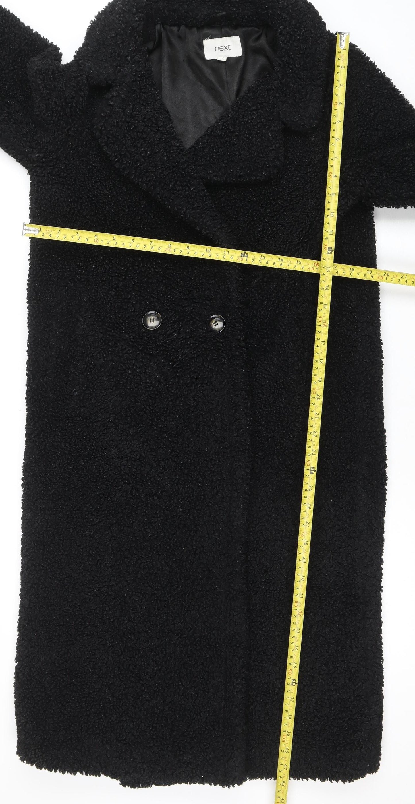 Next Womens Black Long Teddy Fleece Overcoat Size 8