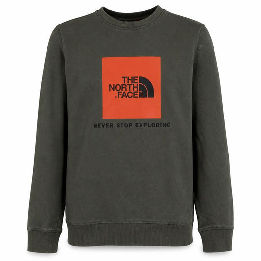Front view of The North Face boys’ green xl pullover sweatshirt with logo graphic print