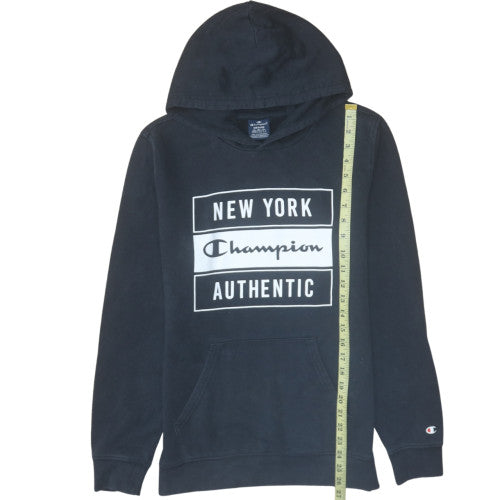 Champion Mens Black Pullover Hoodie Medium Graphic Print Fleece