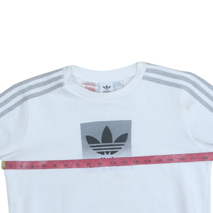 Back view of Adidas boys’ white long sleeve pullover sweatshirt, size 11-12, years