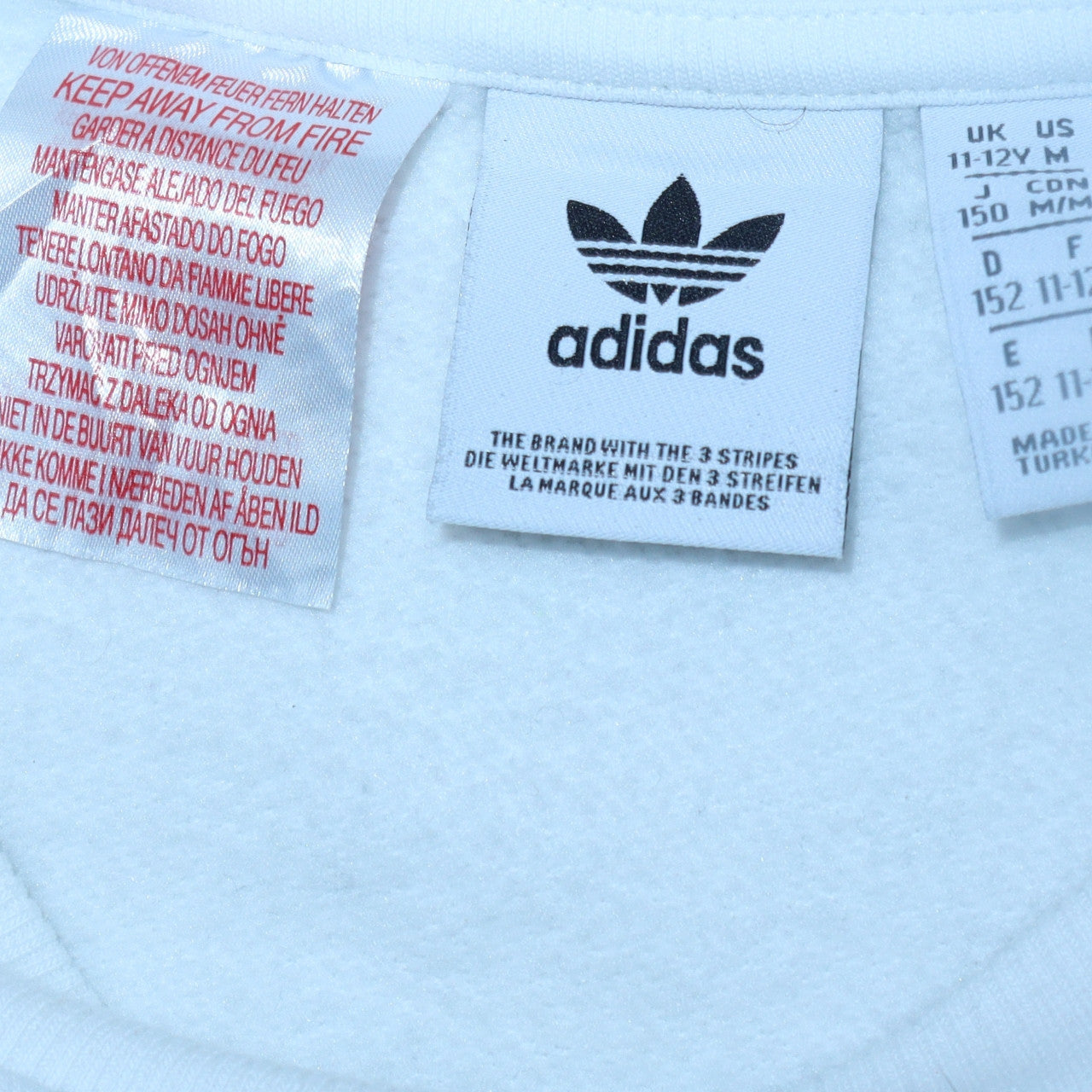 Adidas Boys White Long Sleeve Pullover Sweatshirt Size 11-12 Years