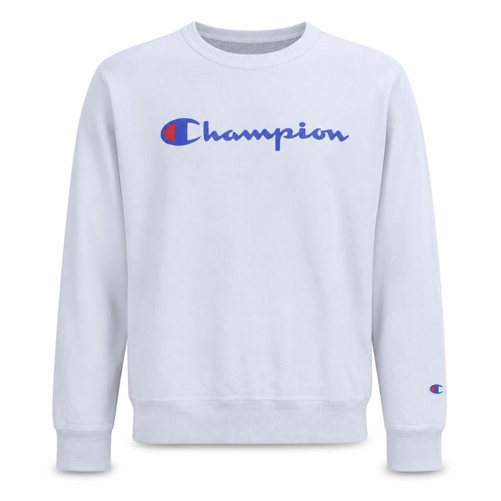 Champion Mens White Graphic Logo Pullover Sweatshirt Size S