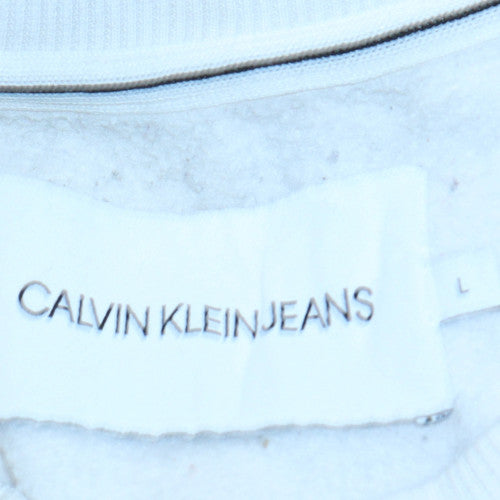 Calvin Klein Jeans Men's White Logo Pullover Sweatshirt L