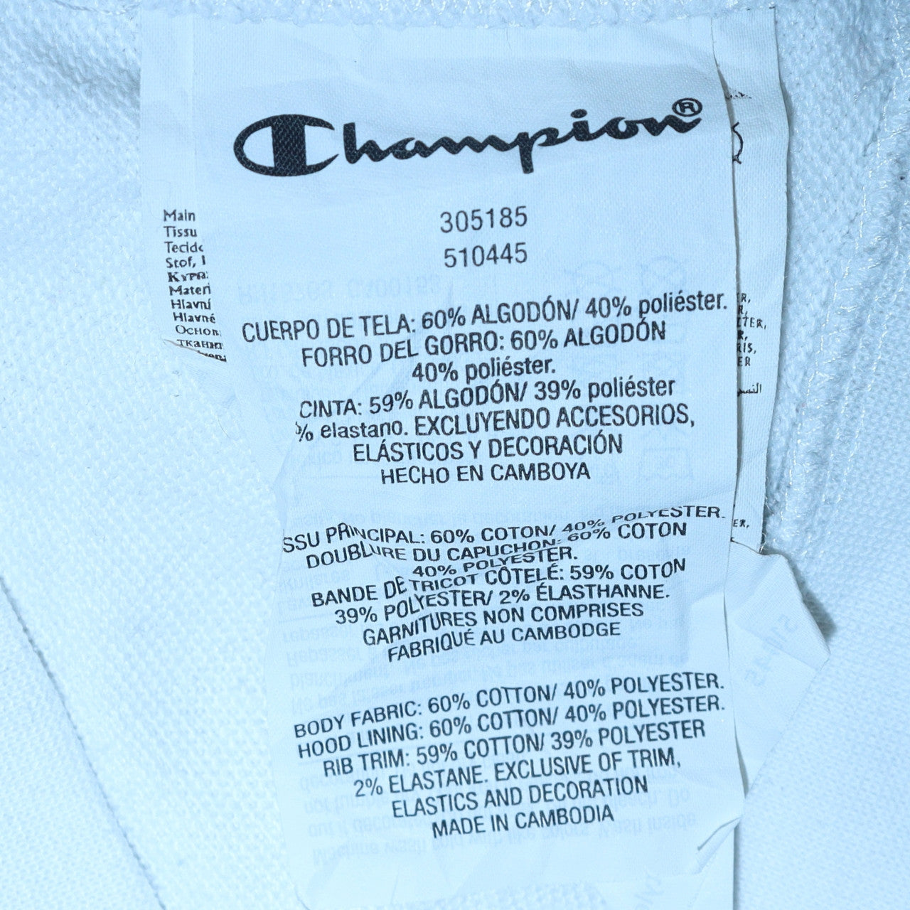 Champion Boys White Pullover Hoodie 15-16 Years Cotton Blend Logo Tape