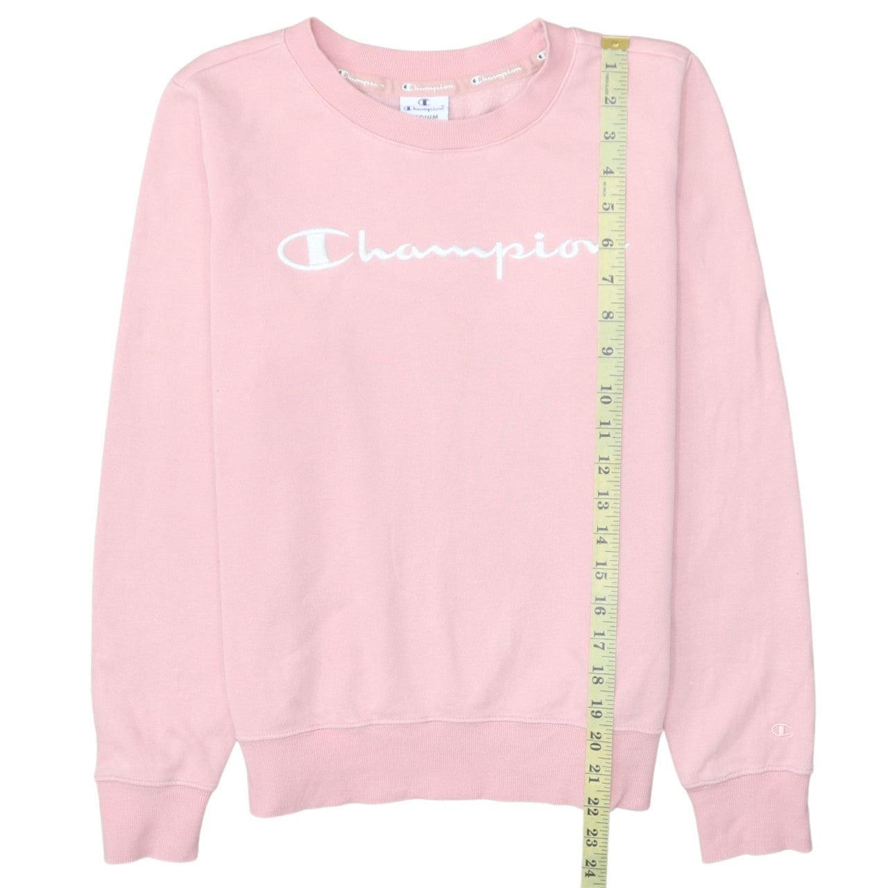 Champion Womens Pink Pullover Sweatshirt Medium Crew Neck Logo Cotton Blend