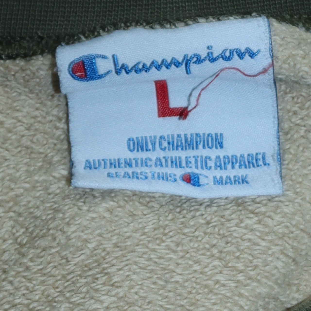 Champion Women’s Green Beige Pullover Sweatshirt L Logo Print Cotton