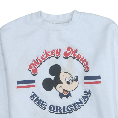 Disney Women's White Mickey Mouse Crew Neck Sweatshirt 2XS