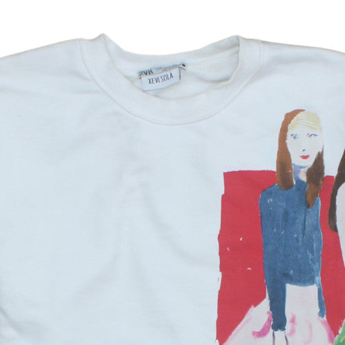 Zara Women White Sweatshirt Xevi Sola Print Size M