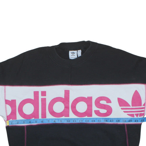 Adidas Womens Black Pink Colourblock Sweatshirt Size 8 Crew Neck Logo Jumper