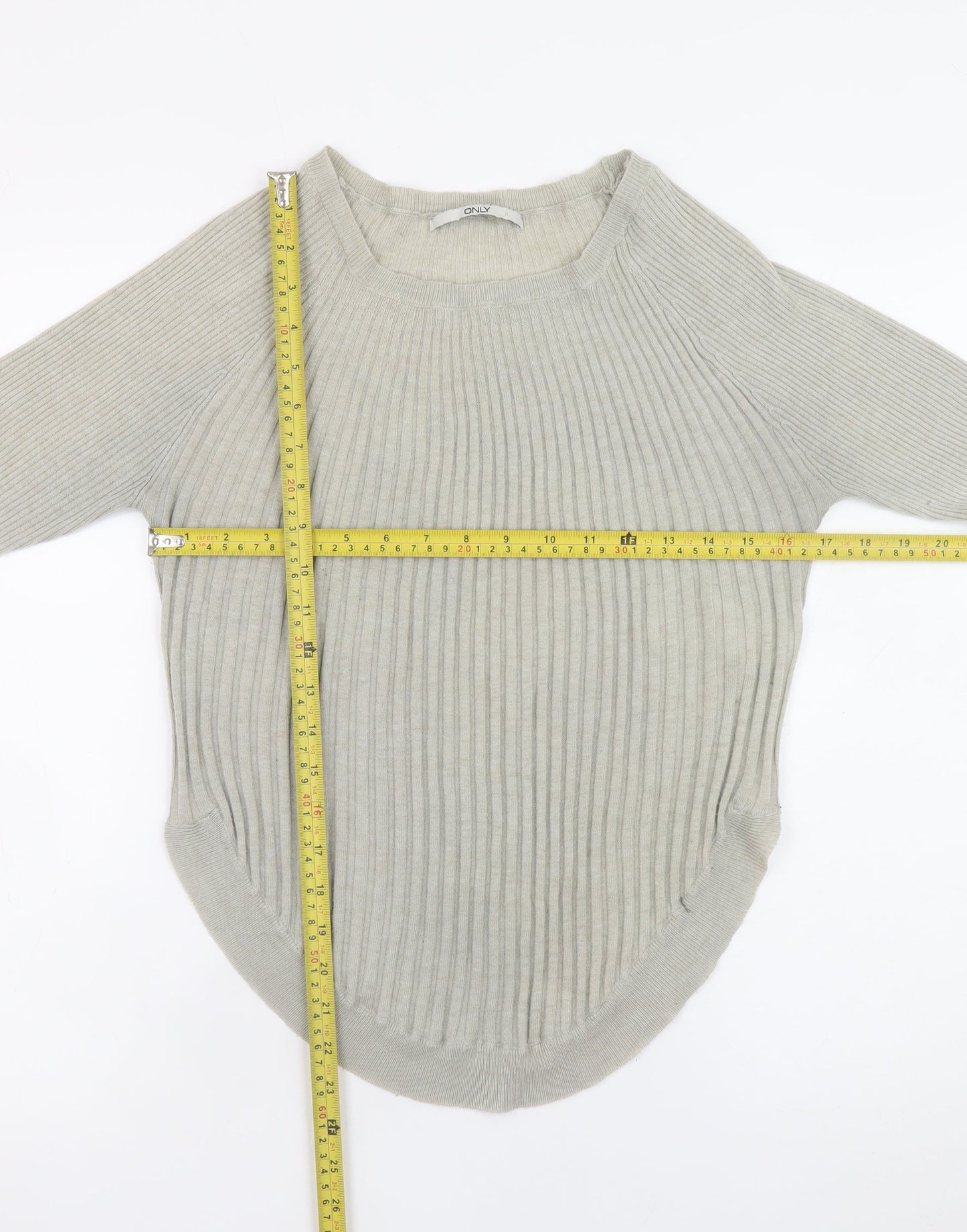 ONLY Women’s Grey Ribbed Knit Long Sleeve Pullover Jumper M