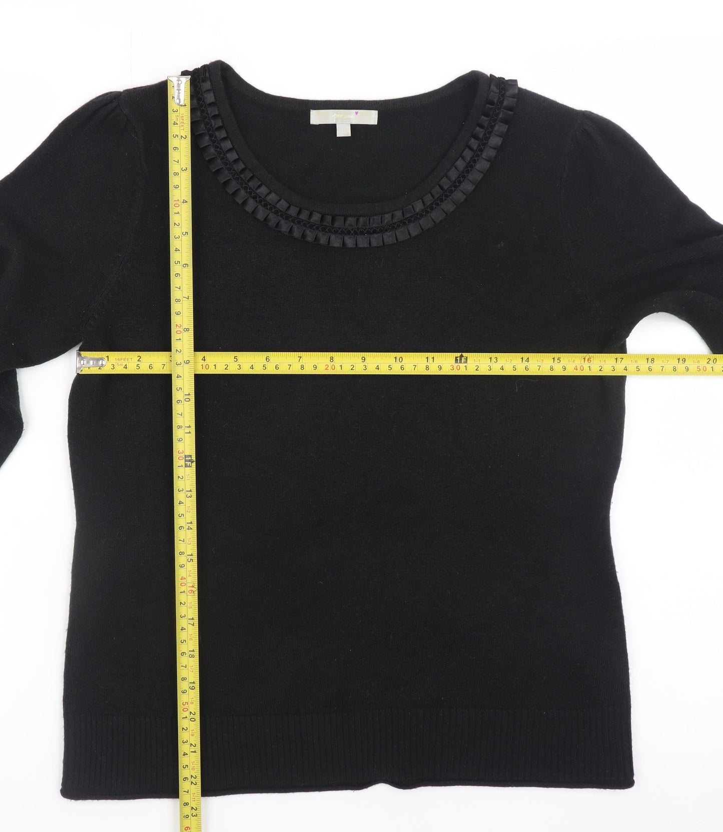 Marks and Spencer Per Una Womens Black Size 12 Round Neck Knit Jumper