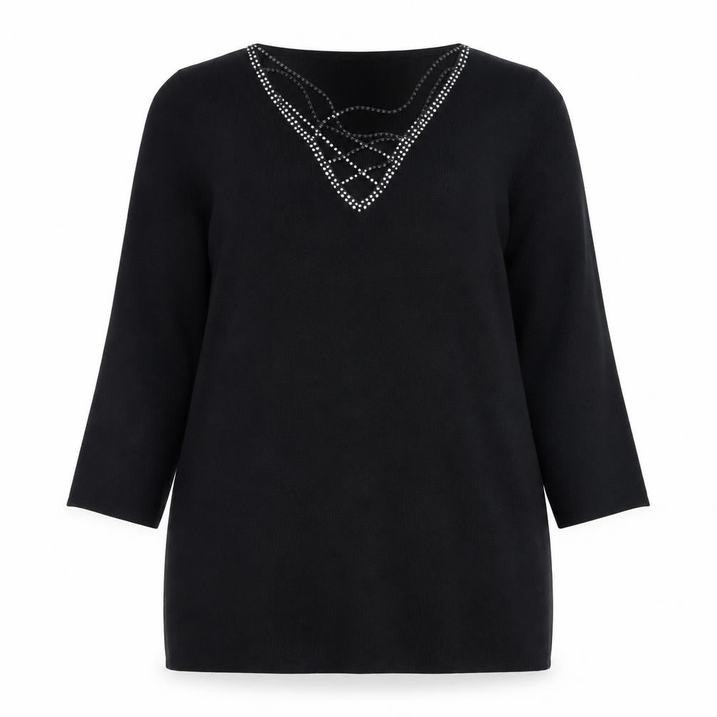 SKY Women’s Black Beaded V-Neck Pullover Jumper Size 4