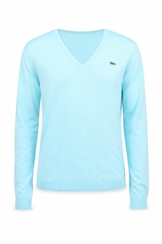 Lacoste Men Blue V-Neck Cotton Pullover Jumper Size S