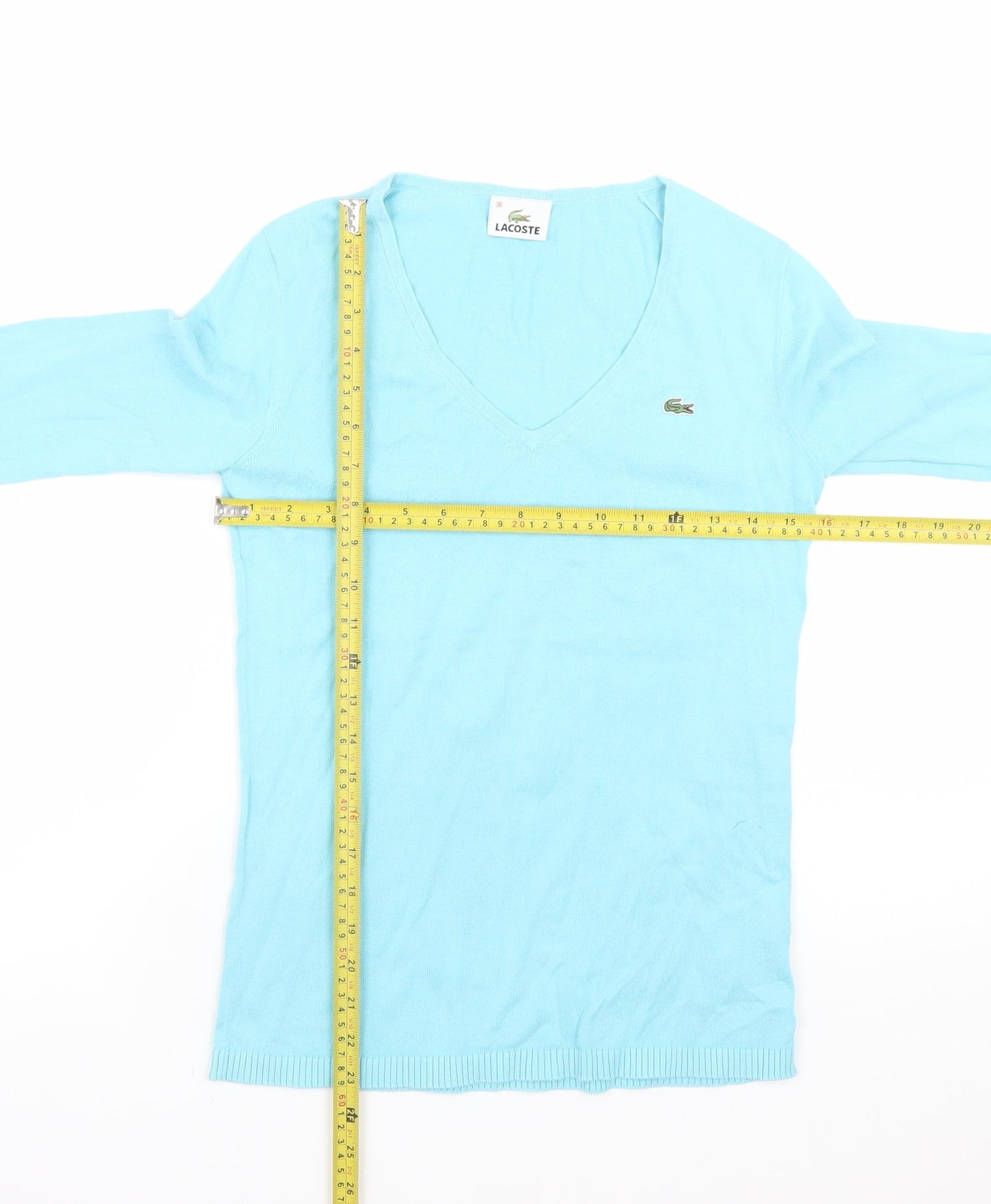 Lacoste Men Blue V-Neck Cotton Pullover Jumper Size S