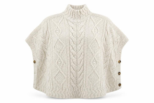 FatFace Women’s Beige Cable Knit Cape Jumper S High Neck Acrylic Blend