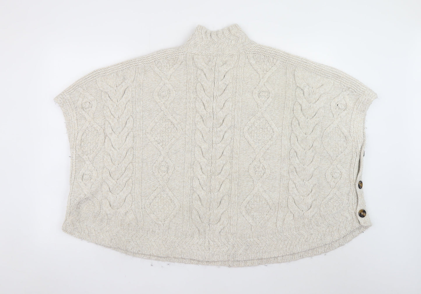 Fat Face Women’s Beige Cable Knit Cape Jumper S High Neck Acrylic Blend