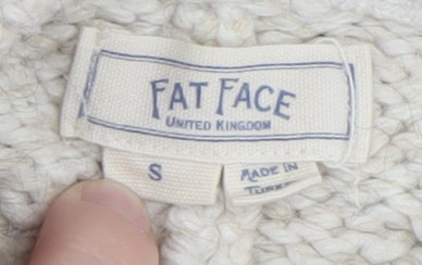 Fat Face Women’s Beige Cable Knit Cape Jumper S High Neck Acrylic Blend