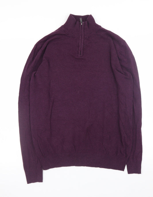 ACW85 Women's Purple 1/2 Zip Cotton Knit Jumper Medium