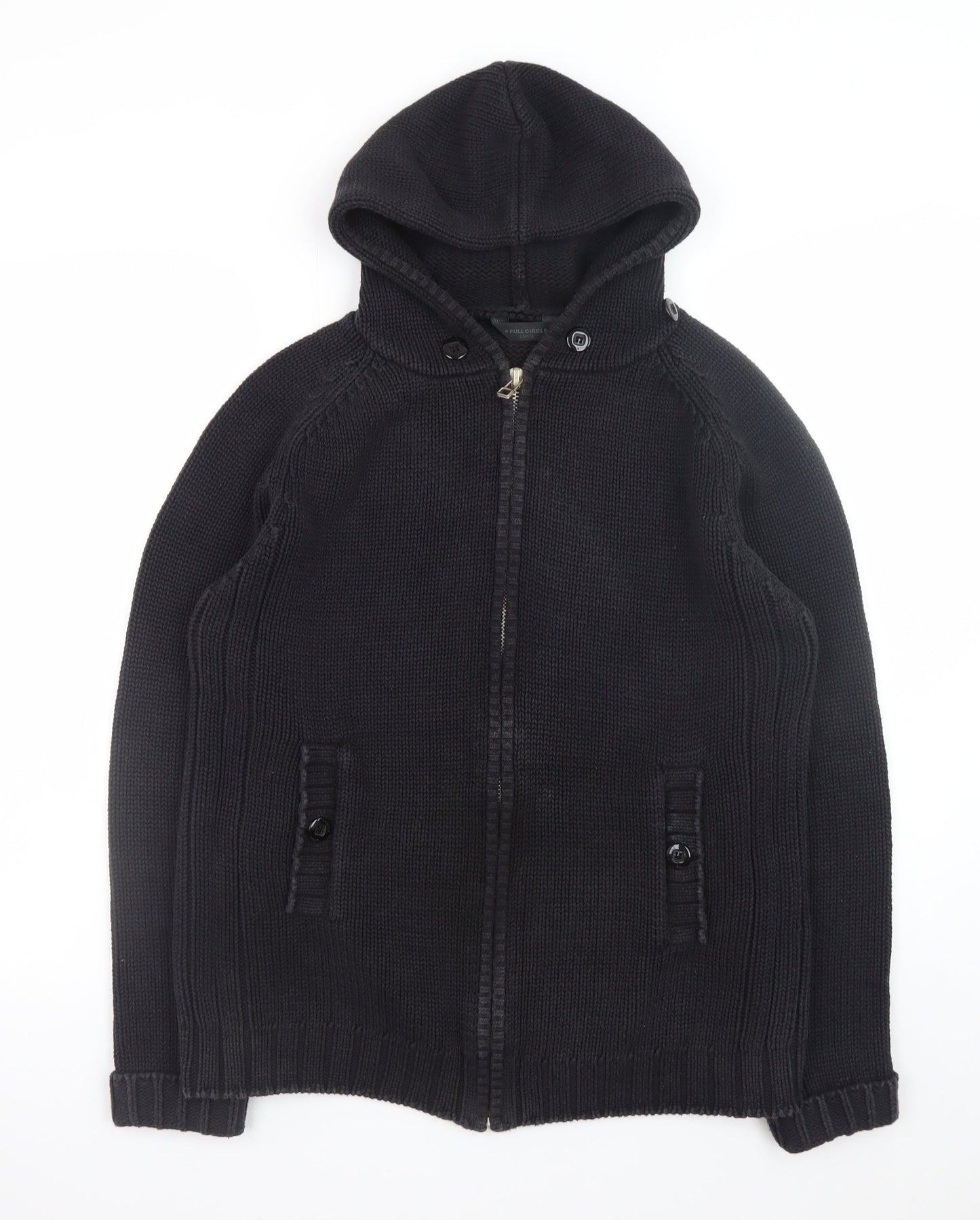 Full Circle Men's Black Cotton Hooded Full Zip Jumper Size L