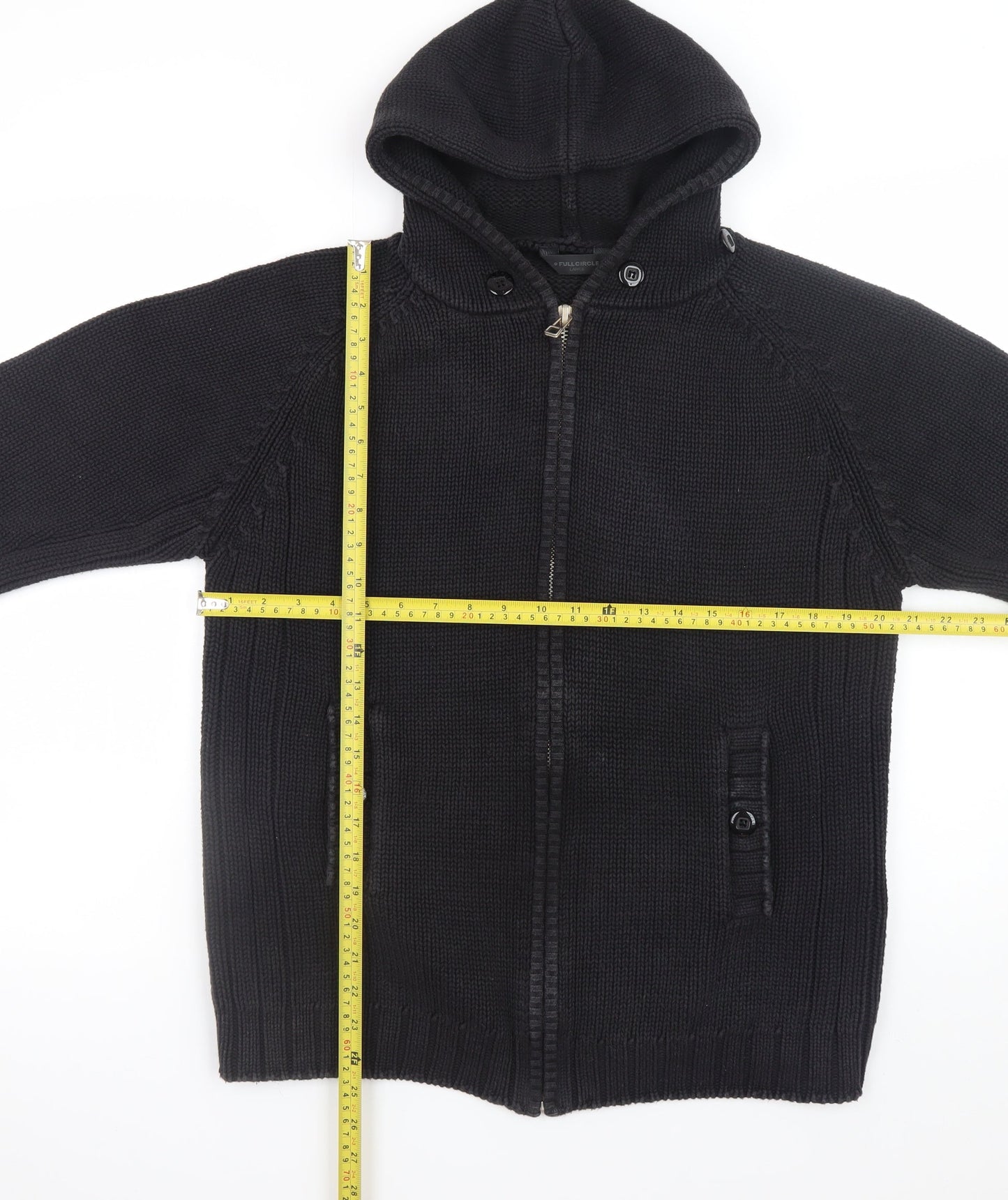 Full Circle Men's Black Cotton Hooded Full Zip Jumper Size L
