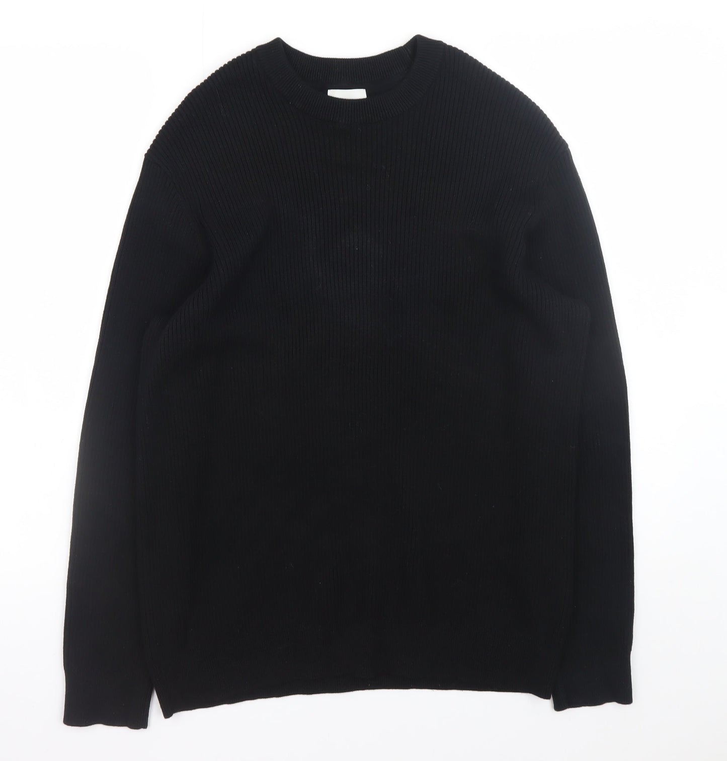 H&M Men's Black Cotton Relaxed Fit Crew Neck Jumper Size S