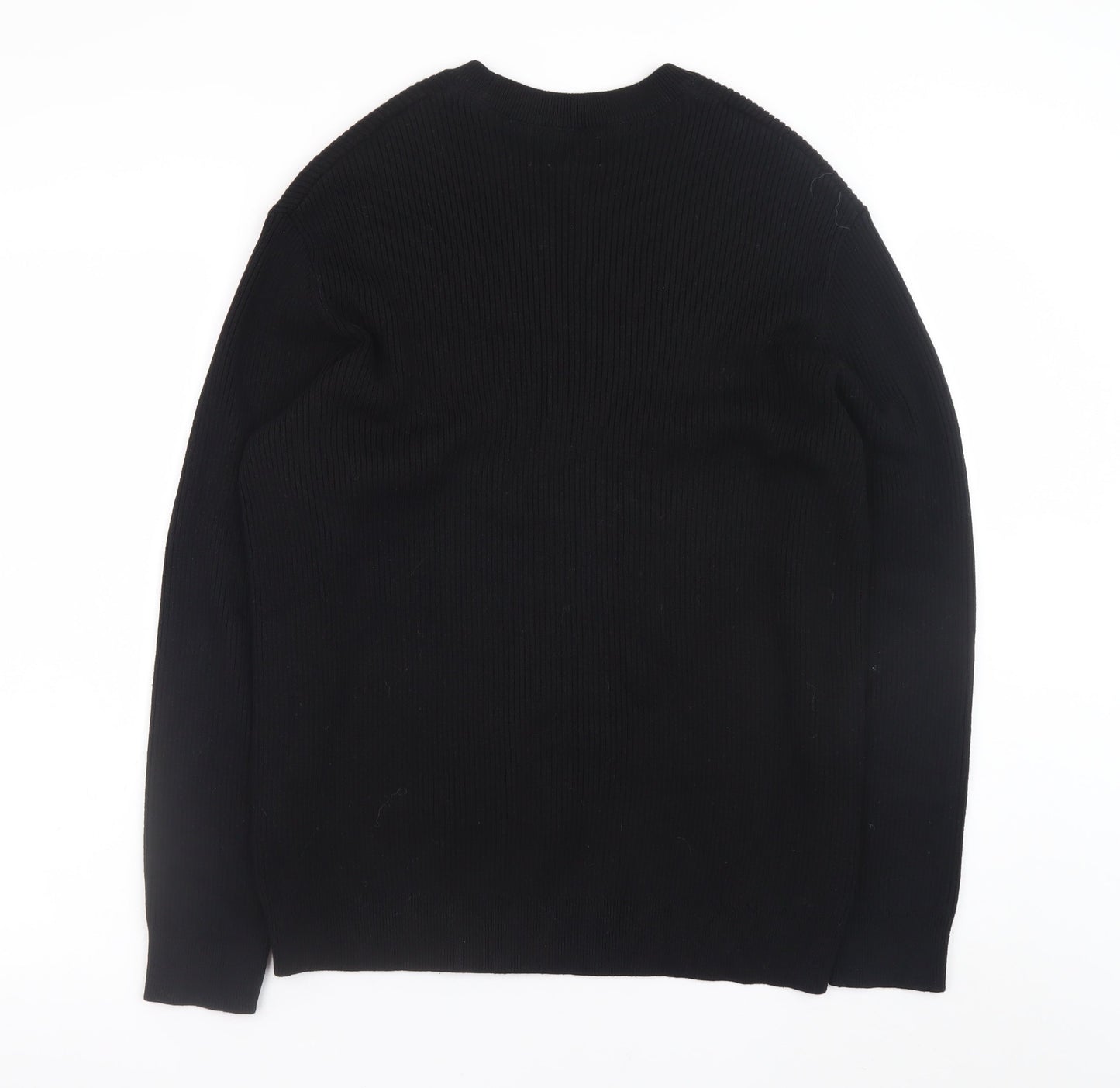H&M Men's Black Cotton Relaxed Fit Crew Neck Jumper Size S