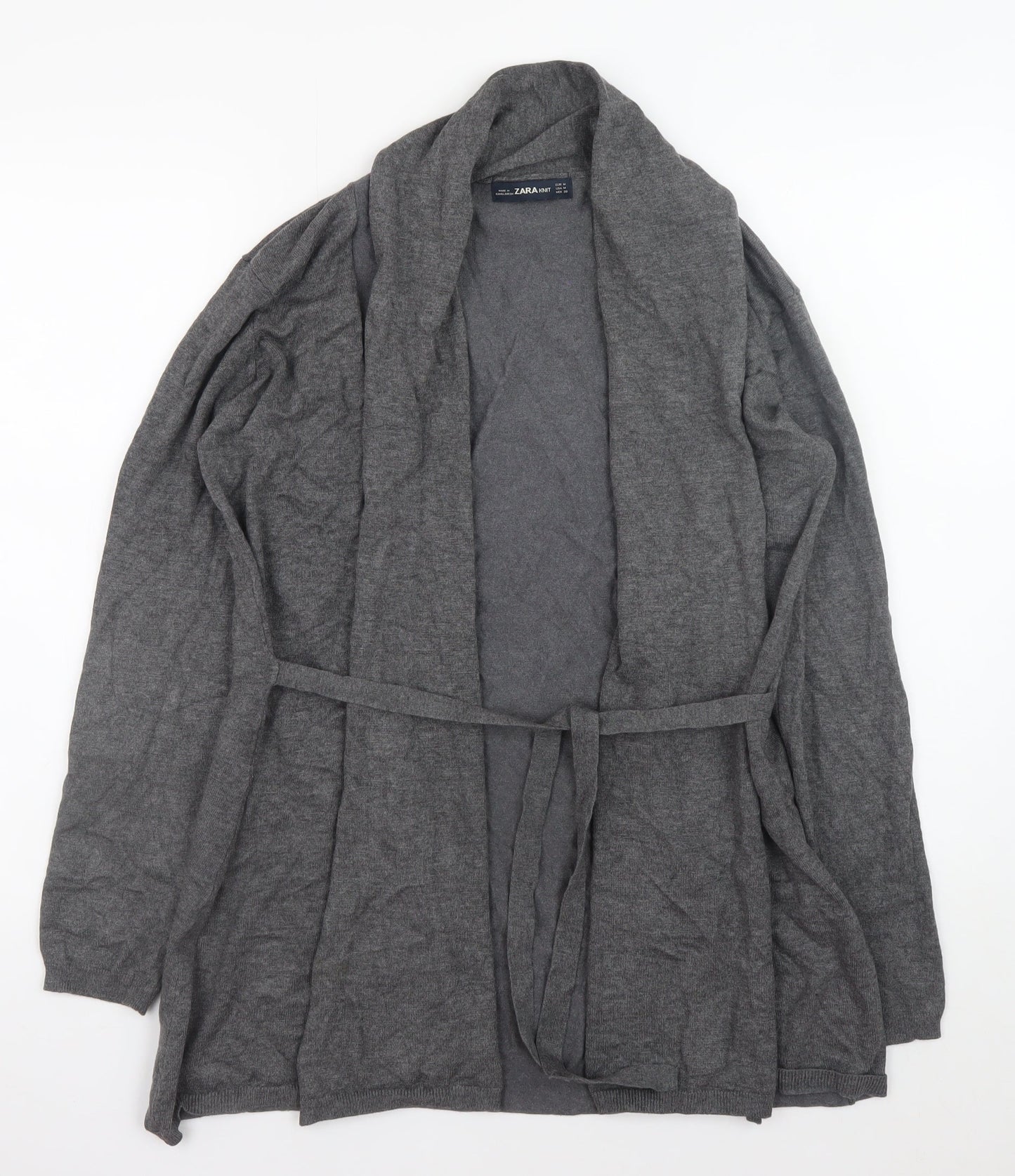 Zara Women Grey Knit Belted Cardigan Size 12