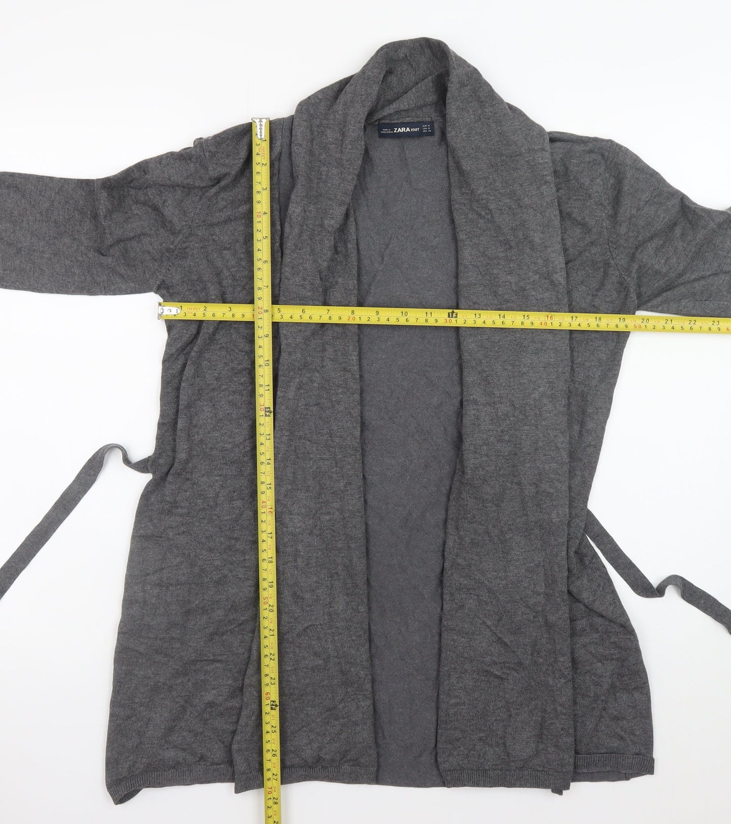 Zara Women Grey Knit Belted Cardigan Size 12