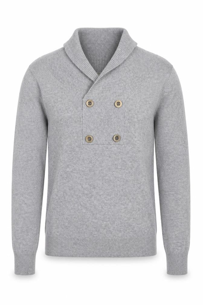 Cedarwood State Men’s Grey Cotton Shawl Collar Button Jumper Size S