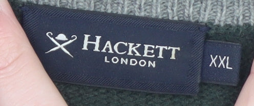 Hackett London Men's Green Wool V-Neck Pullover Jumper 2XL