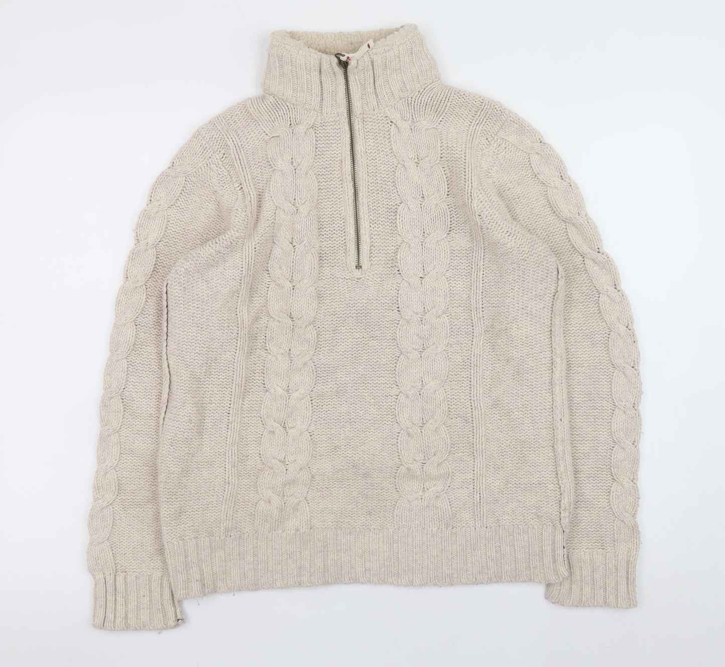 Mantaray Women Beige Cable Half Zip High Neck Jumper Size 12