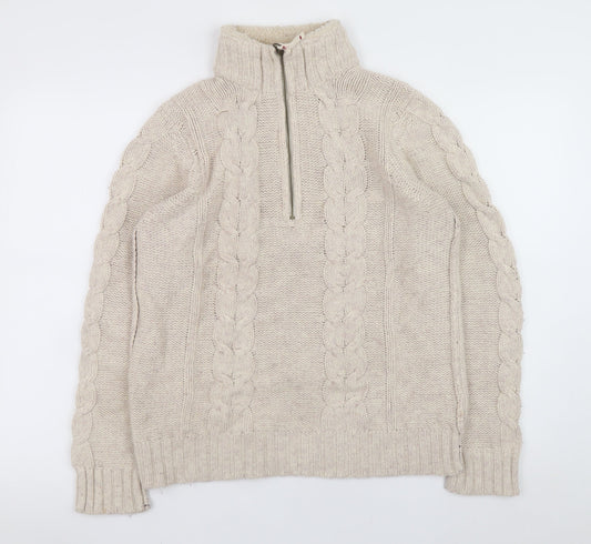 Mantaray Women Beige Cable Half Zip High Neck Jumper Size 12