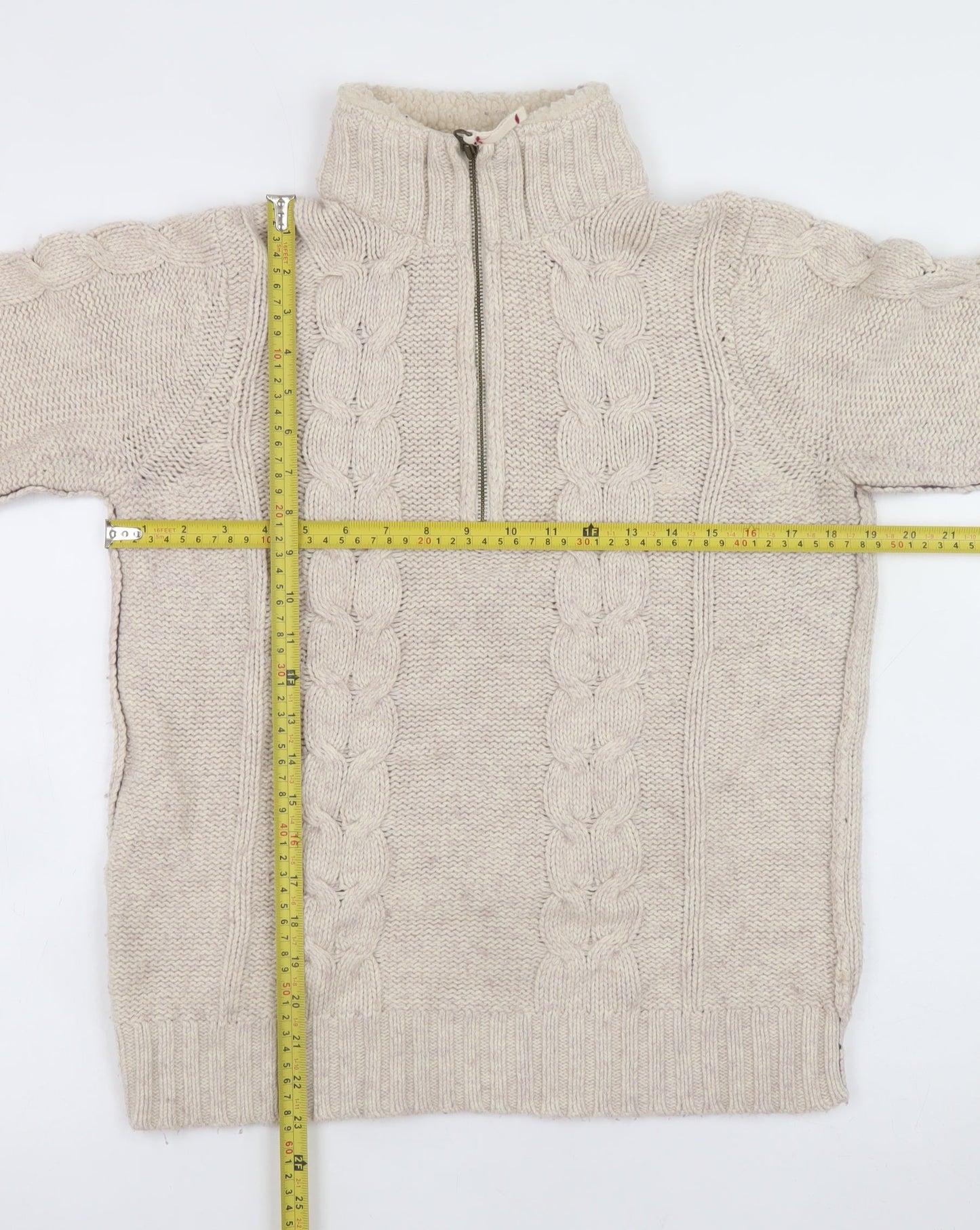 Mantaray Women Beige Cable Half Zip High Neck Jumper Size 12