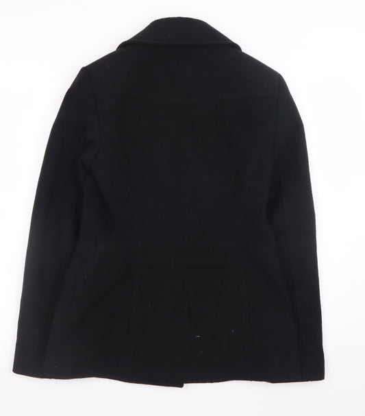 Esprit Women Black Wool Blend Pea Coat UK 10 Double Breasted Jacket