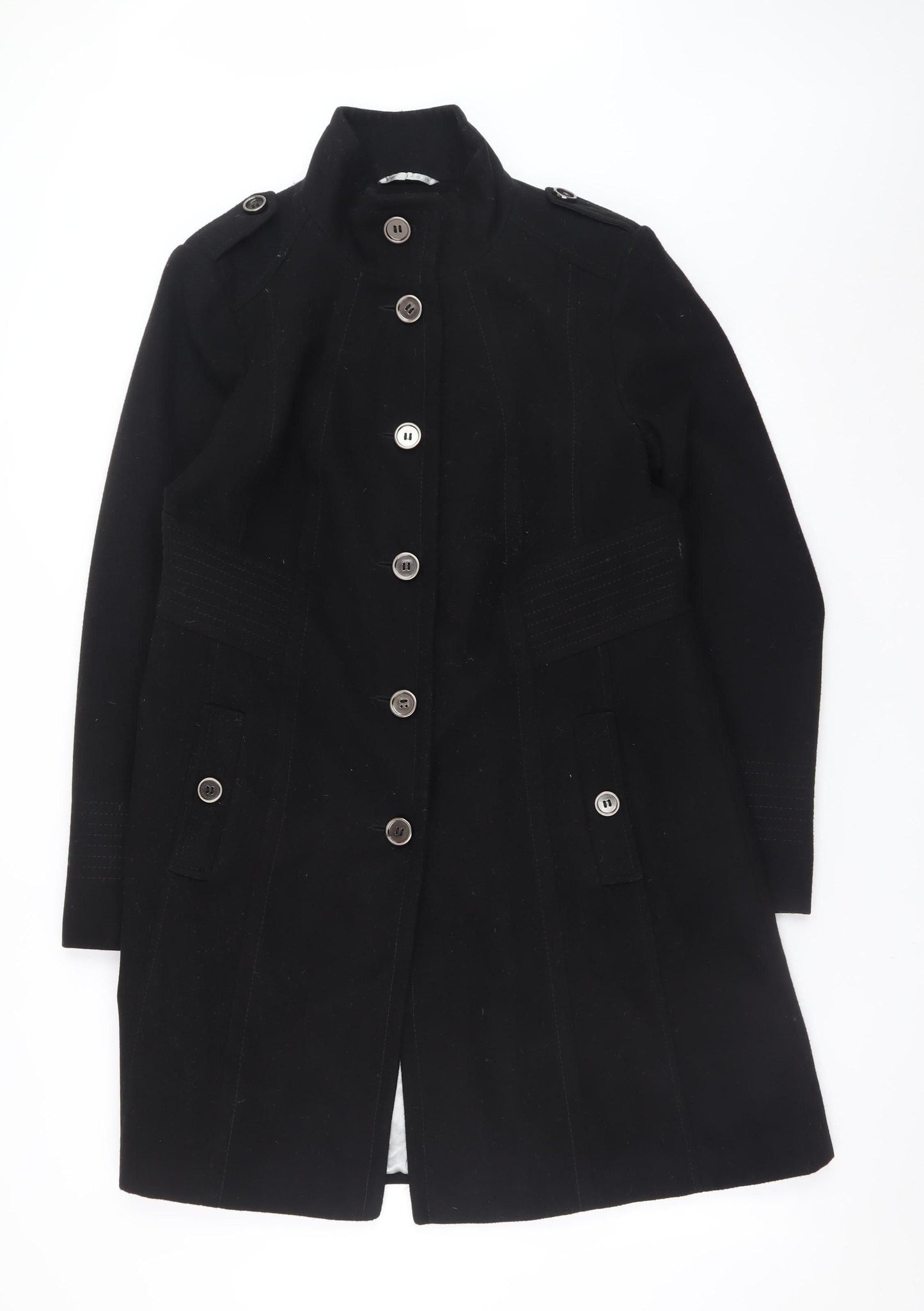 Wallis Womens Black Military Long Coat Size 14 Viscose Blend