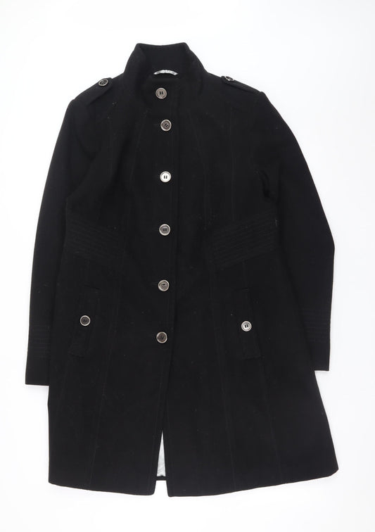 Wallis Womens Black Military Long Coat Size 14 Viscose Blend