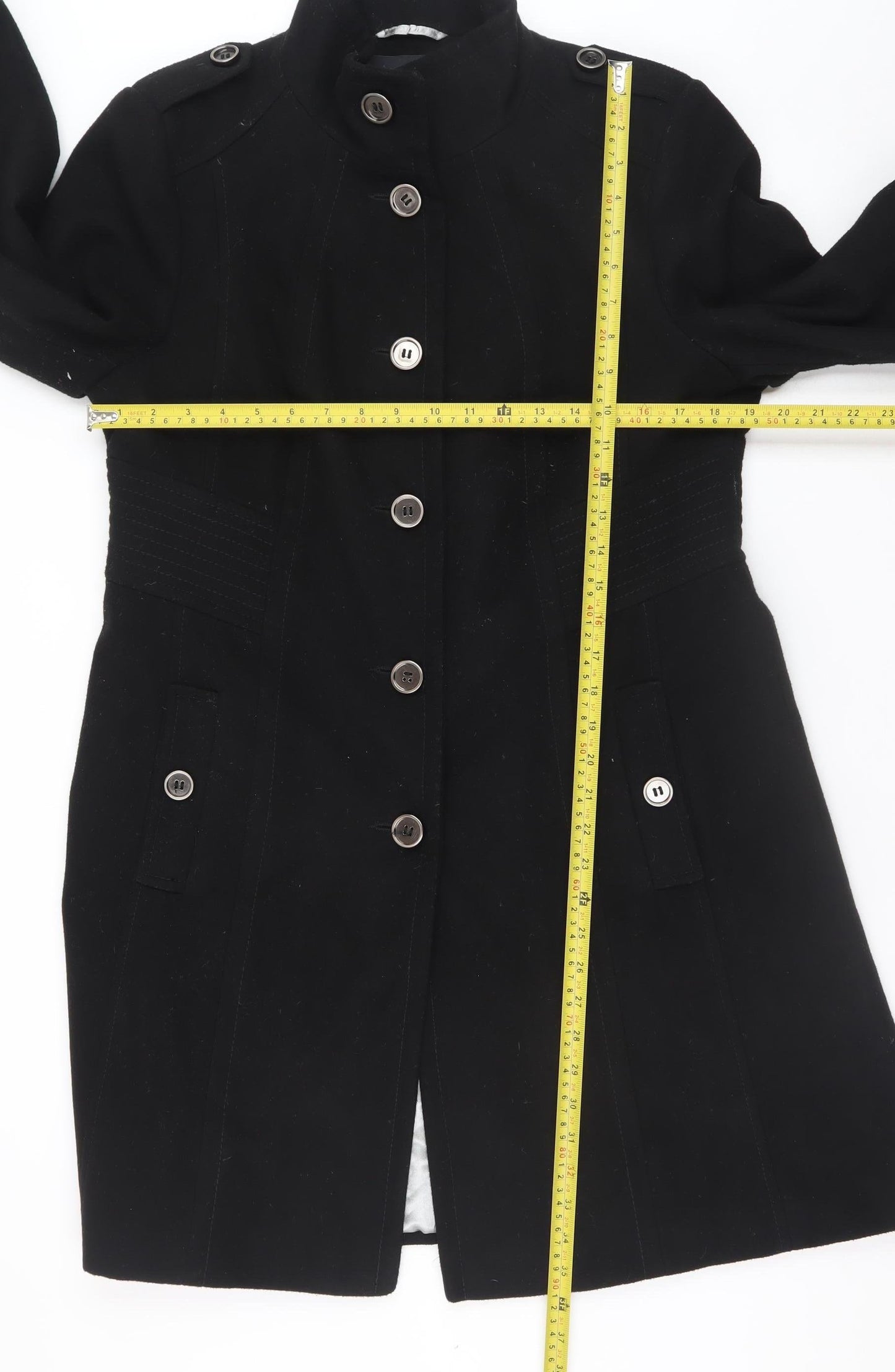 Wallis Womens Black Military Long Coat Size 14 Viscose Blend