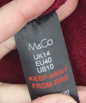 M&Co Women's Red Roll Neck Acrylic Long Sleeve Jumper Size 14