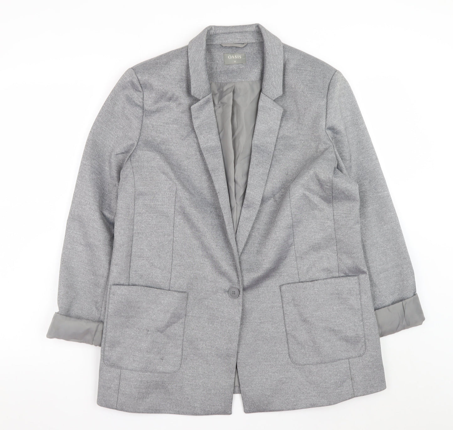 Oasis Women’s Grey Blazer Jacket UK 16 Lined Single-Breasted Workwear