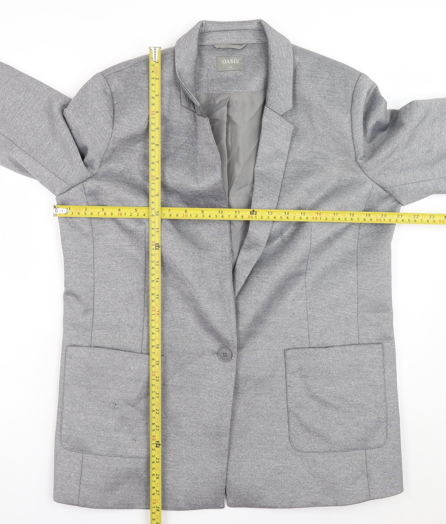 Oasis Women’s Grey Blazer Jacket UK 16 Lined Single-Breasted Workwear