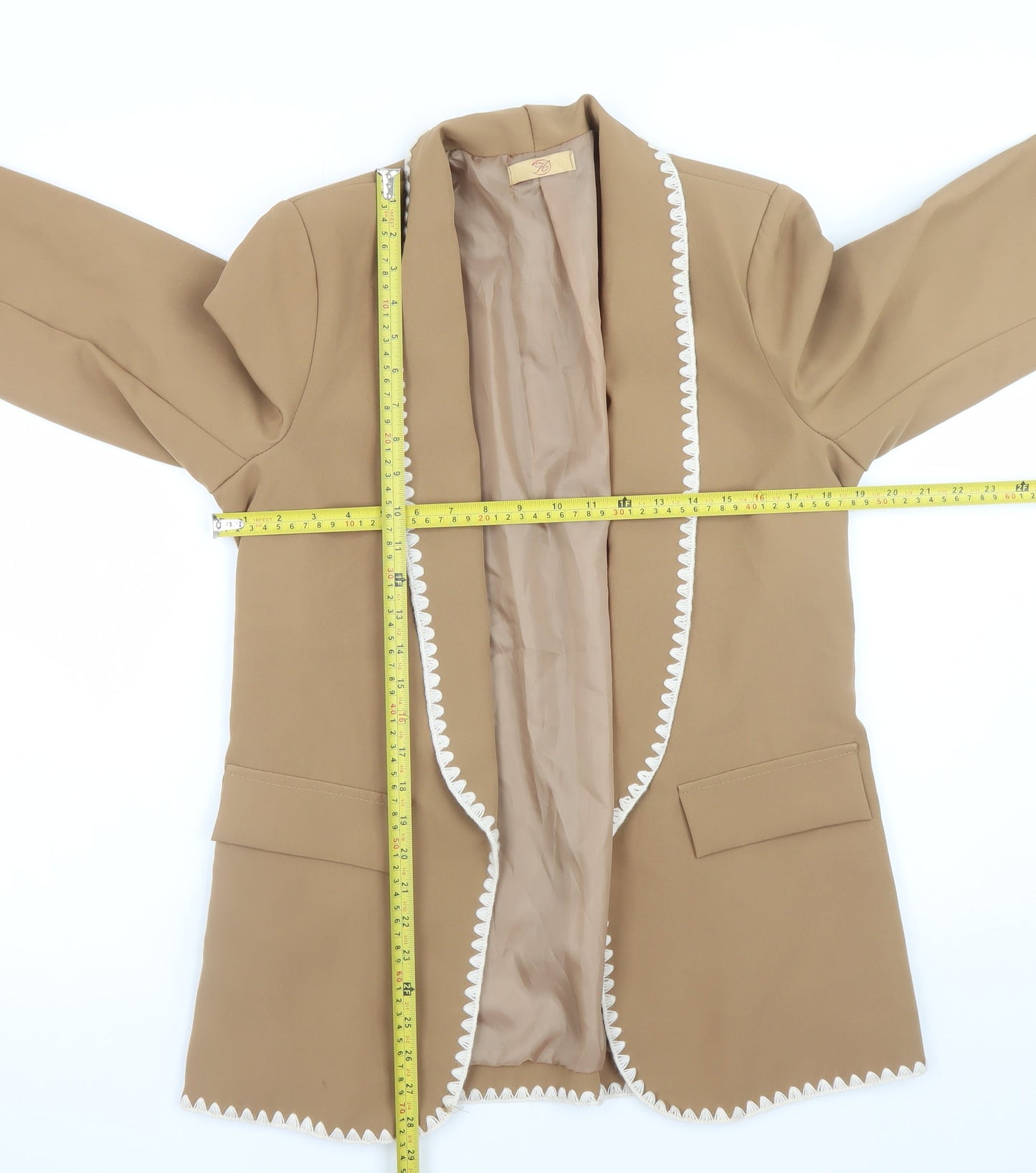 Beige Women’s Blazer S Regular Open Front Lined Lightweight
