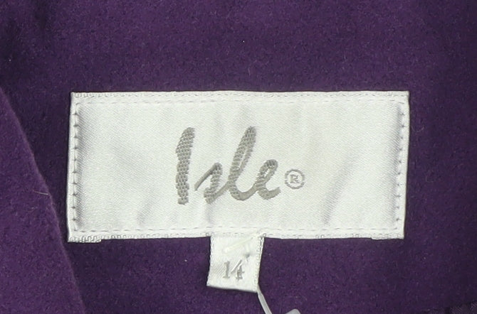 Isle Womens Purple Wool Blend Mid-Length Overcoat Size 14