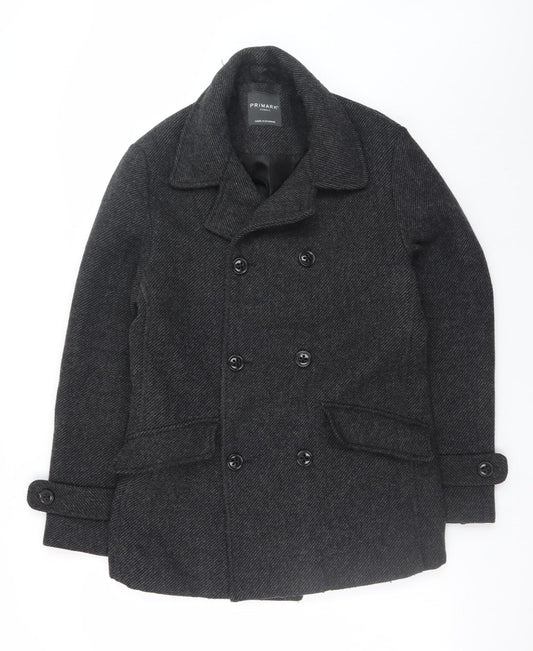 Primark Mens Grey Wool Blend Pea Coat XS Classic Winter Style