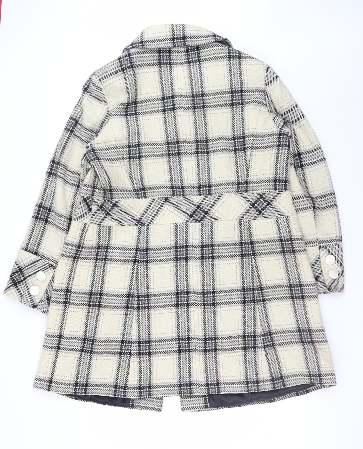 Inspire Womens Beige Checked Wool Blend Coat UK 18 Long Sleeve Buttoned Overcoat