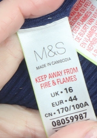 Marks and Spencer Women’s Blue V-Neck Long Sleeve Pullover Jumper UK 16