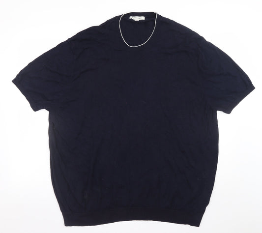 Marks and Spencer Men’s Blue 3XL Crew Neck Short Sleeve Cotton Jumper